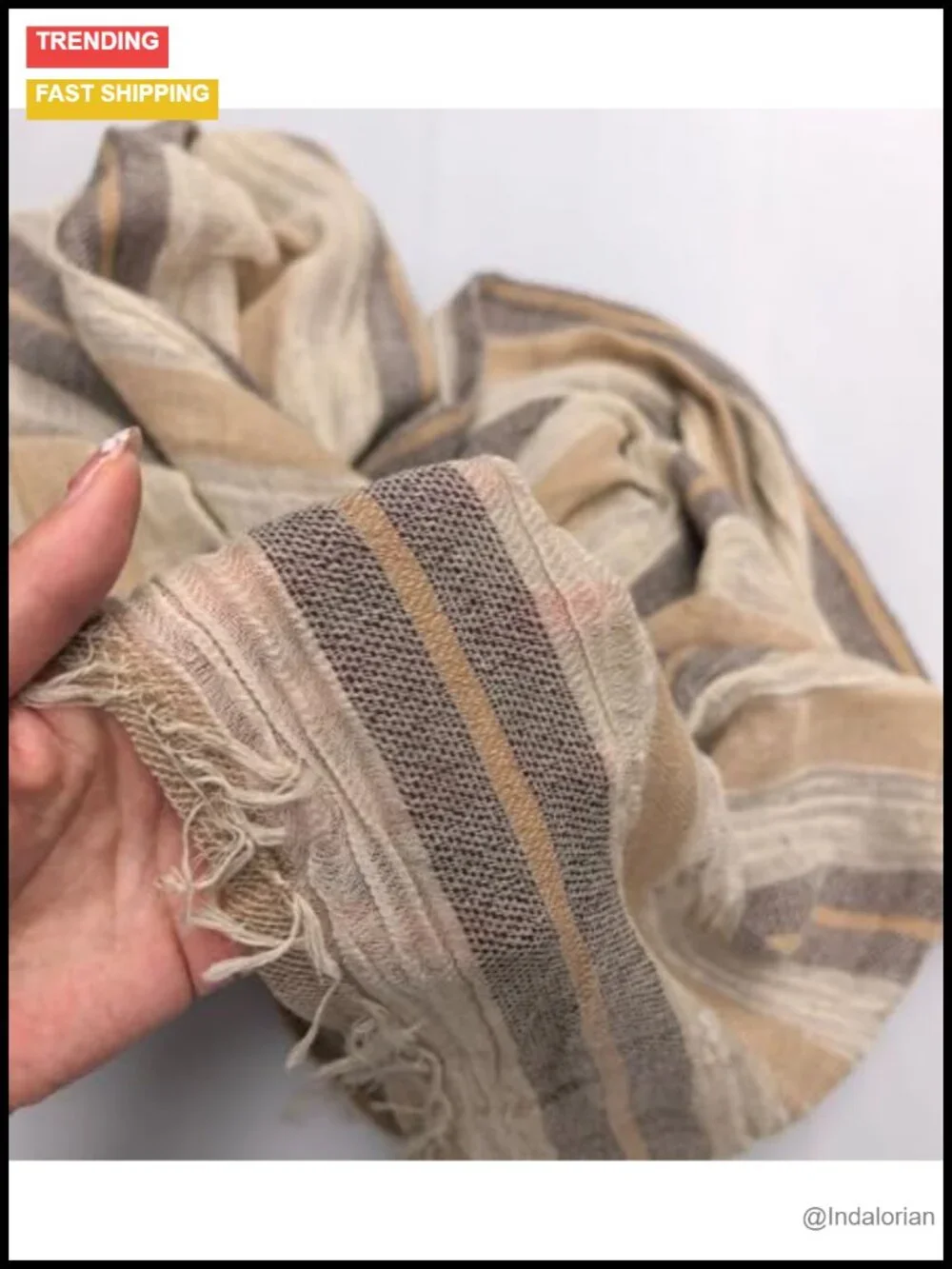 Cotton Linen Blend Fashion Scarf with Tassels, Lightweight Long Wrap for Men
